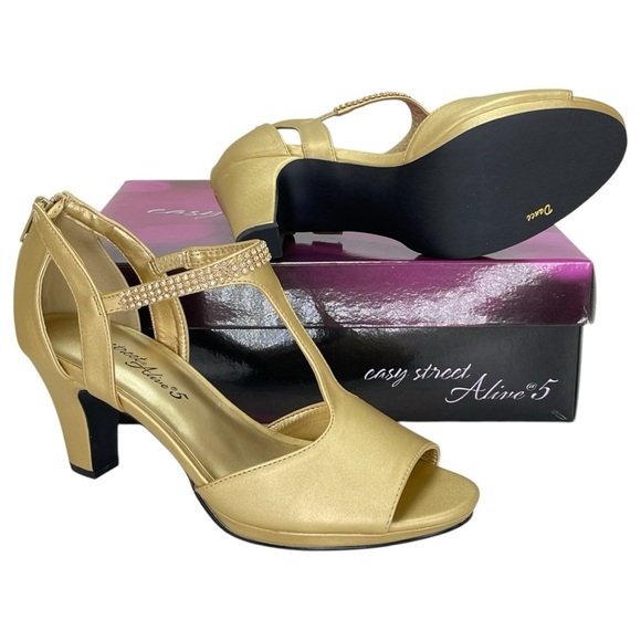 Easy Street Flash Gold Satin Rhinestone Womens Heels Size 9M - Picture 11 of 12